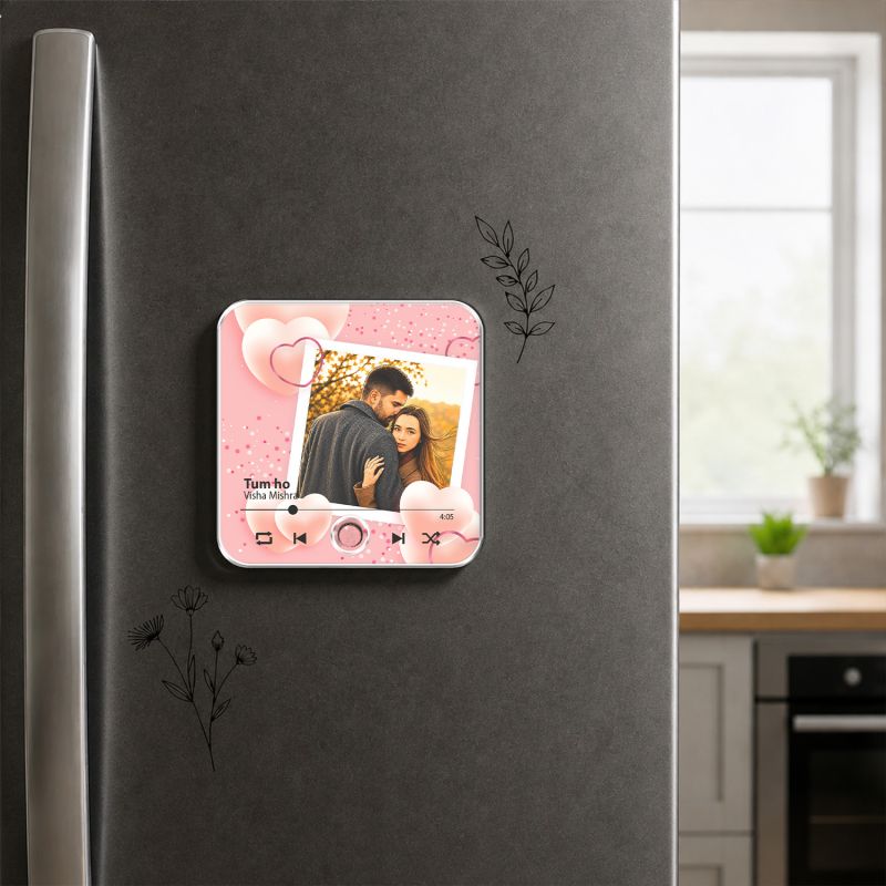 Personalized Musical Fridge Magnet Photo Frame with Rechargeable Custom Song Frame with Photo Unique Anniversary & Birthday Gift for Couples Musical Memory Frame